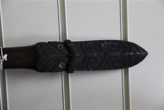 A Maori hardwood taiaha long club fighting staff, 72.5in.